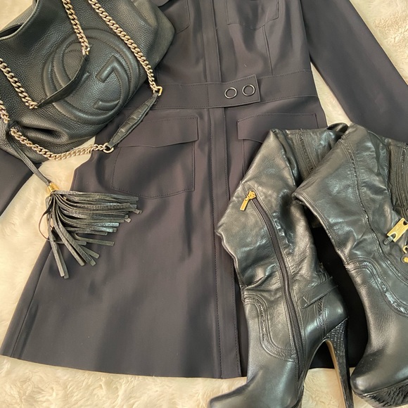 Tory Burch black stretch trench coat/dress Sz S/P - Picture 2 of 8
